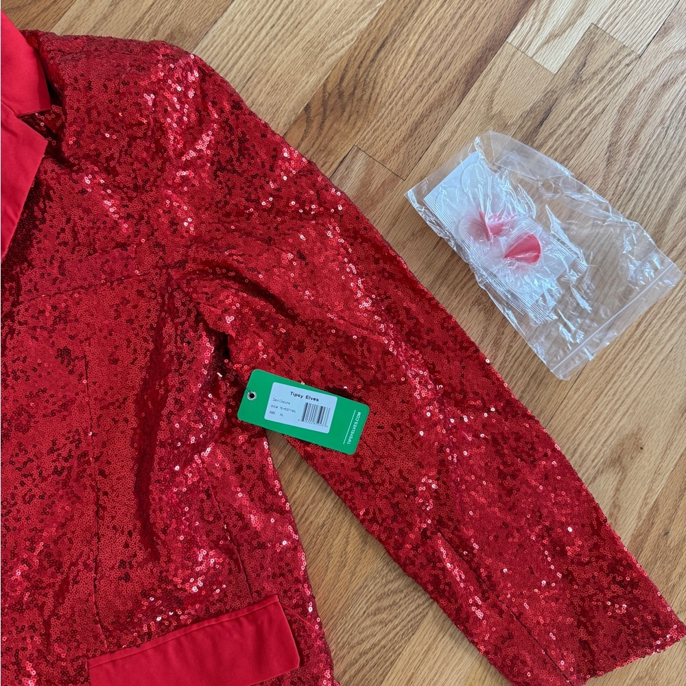 Red sequin devil jacket with devil horns tipsy elves - Picture 2 of 4